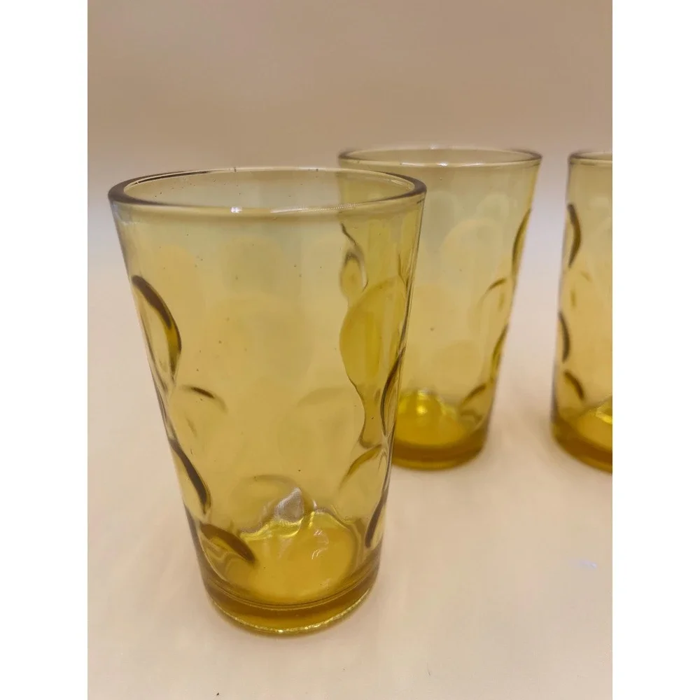 Vintage Hazel Atlas Eldorado Juice Glass Set: Amber Gold Coin Dot
